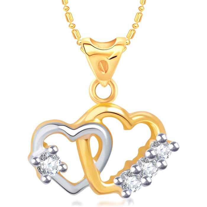 Buy Srikara Alloy Gold Plated CZ/AD Interlock Heart Fashion Jewellery Pendant Chain - SKP3078G - Purplle