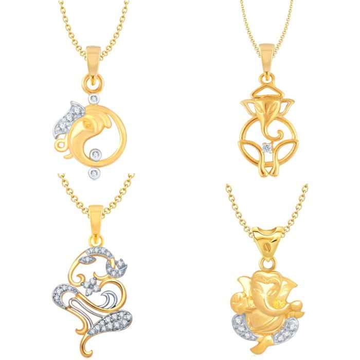 Buy Srikara Brass Alloy Gold Plated CZ / AD Fashion Jewellery Pendant with Chain - SKCOMBO1721G - Purplle