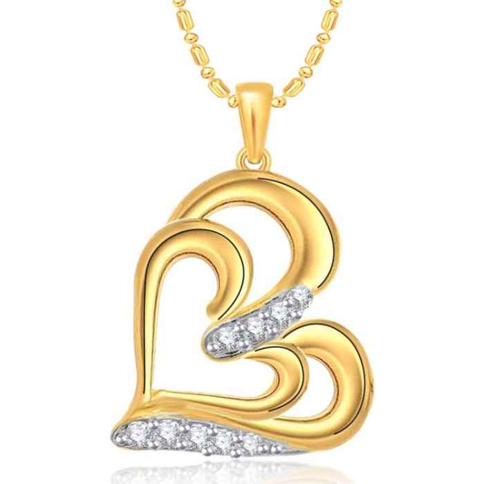 Buy Srikara Alloy Brass Gold Plated CZ/AD Tilted Dual Heart Fashion Jewelry Pendant - SKP3116G - Purplle