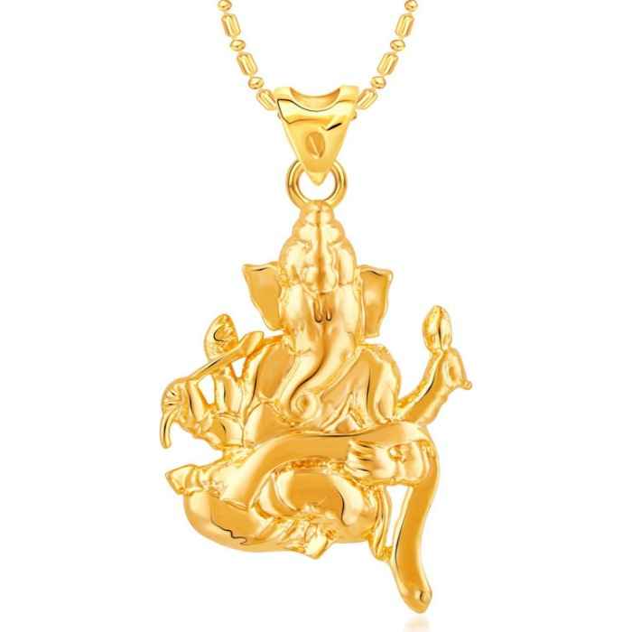 Buy Srikara Alloy Gold Plated CZ / AD Gajanana Fashion Jewellery Pendant with Chain - SKP3091G - Purplle