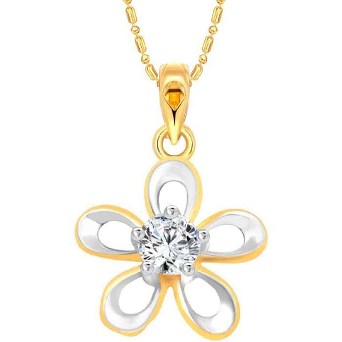 Buy Srikara Alloy Gold Plated CZ/AD Solitaire Floral Pattern Fashion Jewelry Pendant - SKP3072G - Purplle