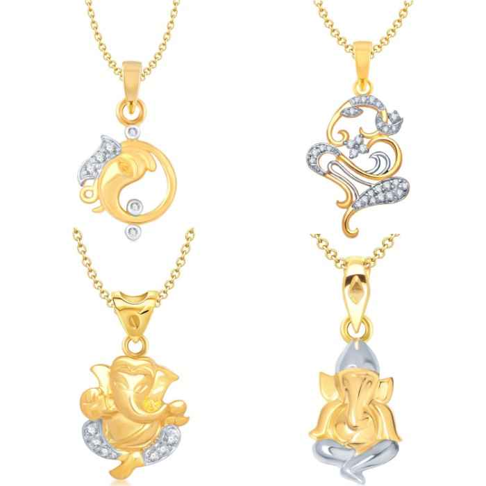 Buy Srikara Brass Alloy Gold Plated CZ / AD Fashion Jewellery Pendant with Chain - SKCOMBO1719G - Purplle