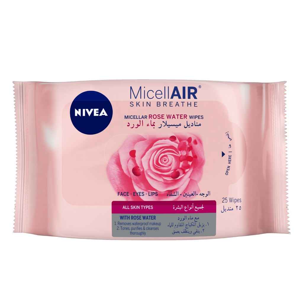 Buy NIVEA Micellar Cleansing Wipes Skin Breathe Rose MicellAIR 25 pieces - Purplle