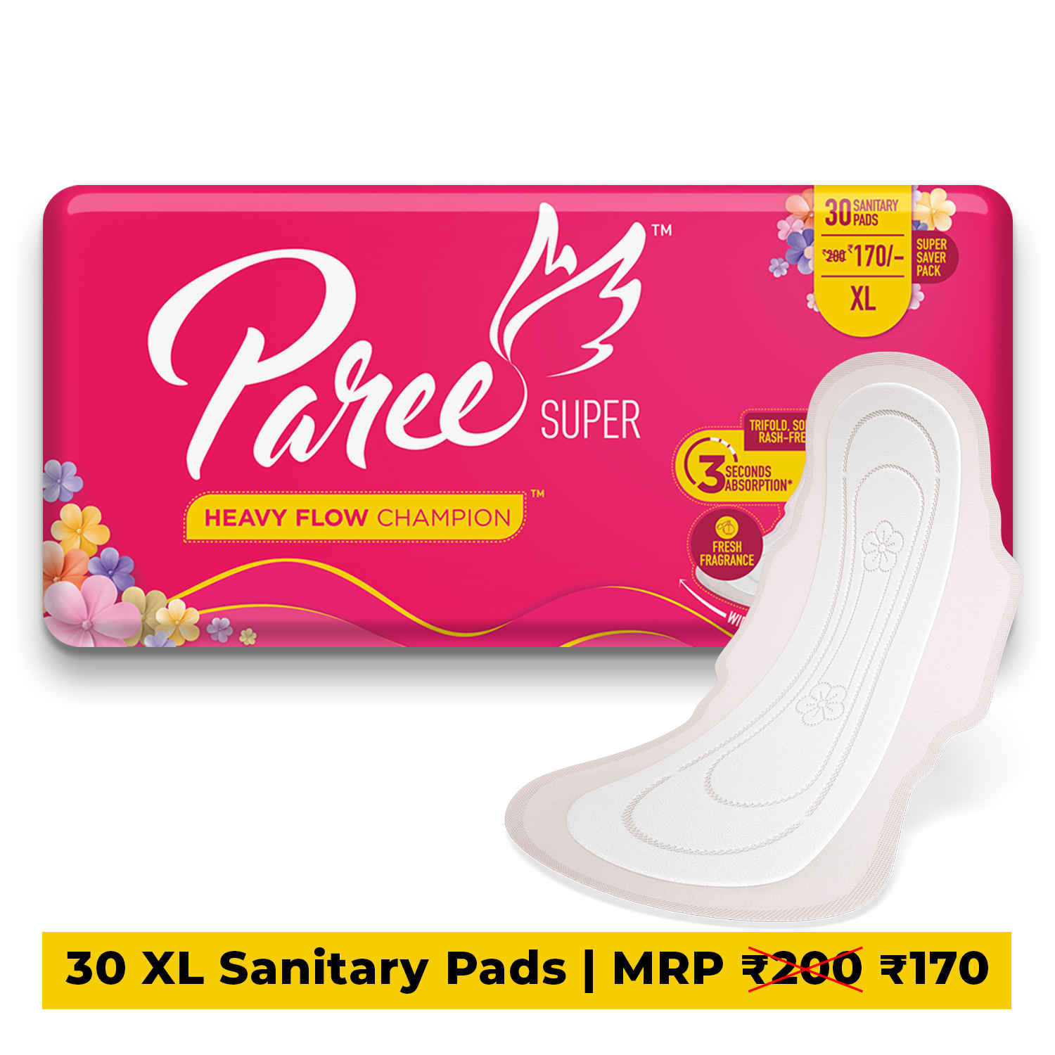 Buy Paree Super Soft & Rash Free Sanitary Pads For Heavy Flow 30 Pads- XL (Tri-Fold) - Purplle