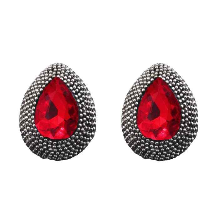 Buy Crunchy Fashion Oxidised Silver-Red Crystal Teardrop Studs - Purplle