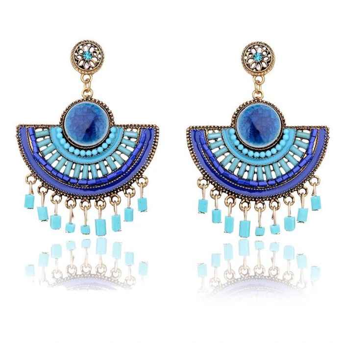 Buy Crunchy Fashion Blue Beaded Tassel Earrings - Purplle