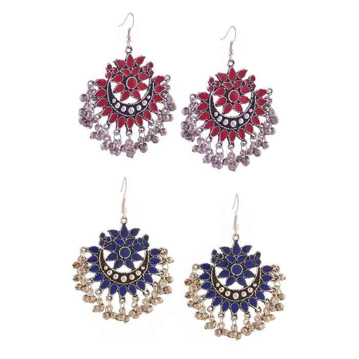 Buy Crunchy Fashion Red & Blue bohemian Dangler Earring combo - Purplle