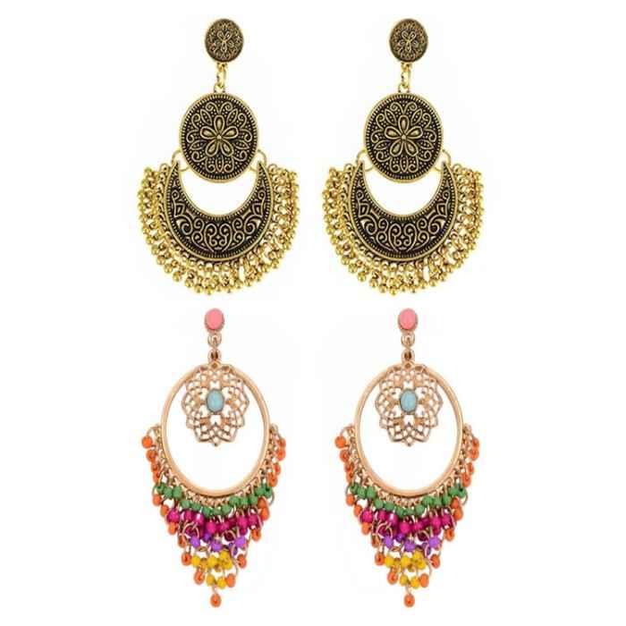 Buy Crunchy Fashion Golden Plated Boho Beaded Hoop Earrings - Purplle