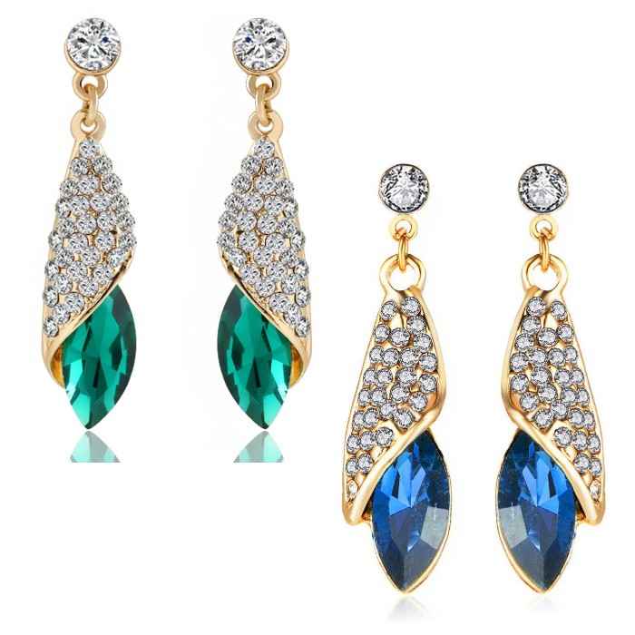Buy Crunchy Fashion Green & Aqua Blue Drop Earrings - Purplle