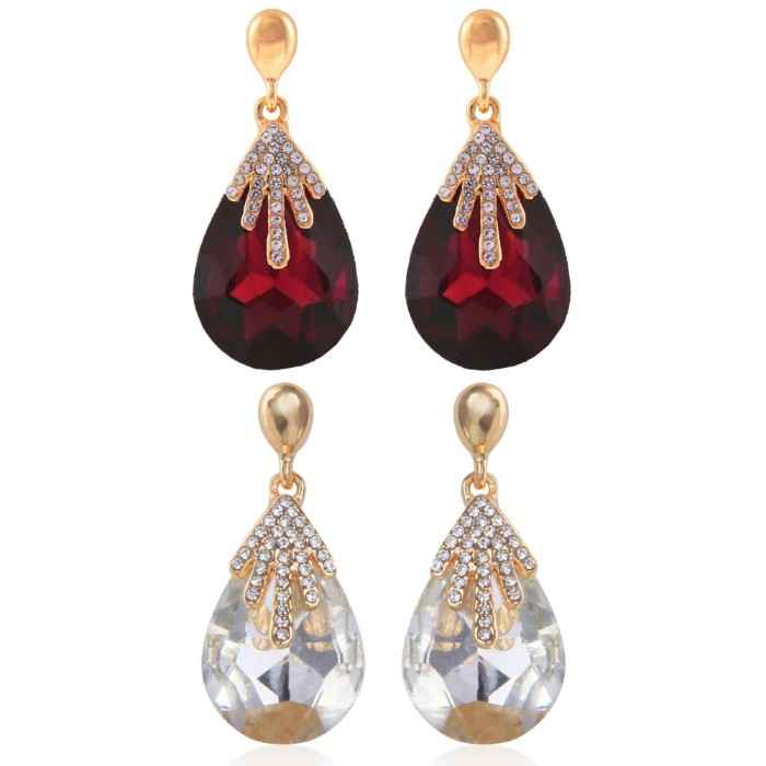 Buy Crunchy Fashion Brown & White Crystal Droplet Earrings for Women - Purplle
