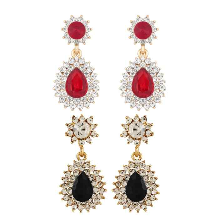 Buy Crunchy Fashion Red & Black-Coloured Teardrop Shaped Drop Earrings - Purplle