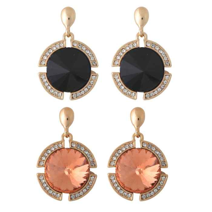 Buy Crunchy Fashion Peach & Black Crystal Drop Earring Combo - Purplle