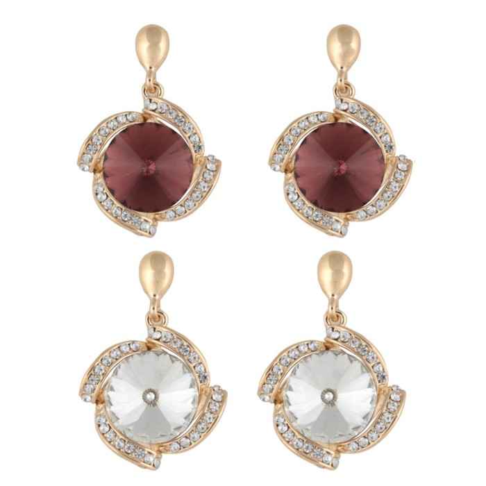 Buy Crunchy Fashion Brown & White Crystal Drop Earring Combo - Purplle