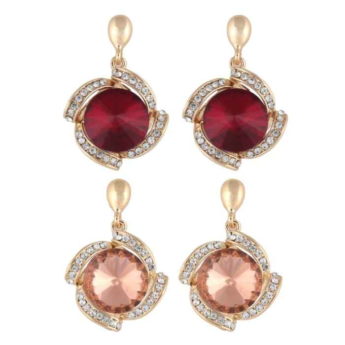 Buy Crunchy Fashion Red & Peach Crystal Drop Earring Combo - Purplle