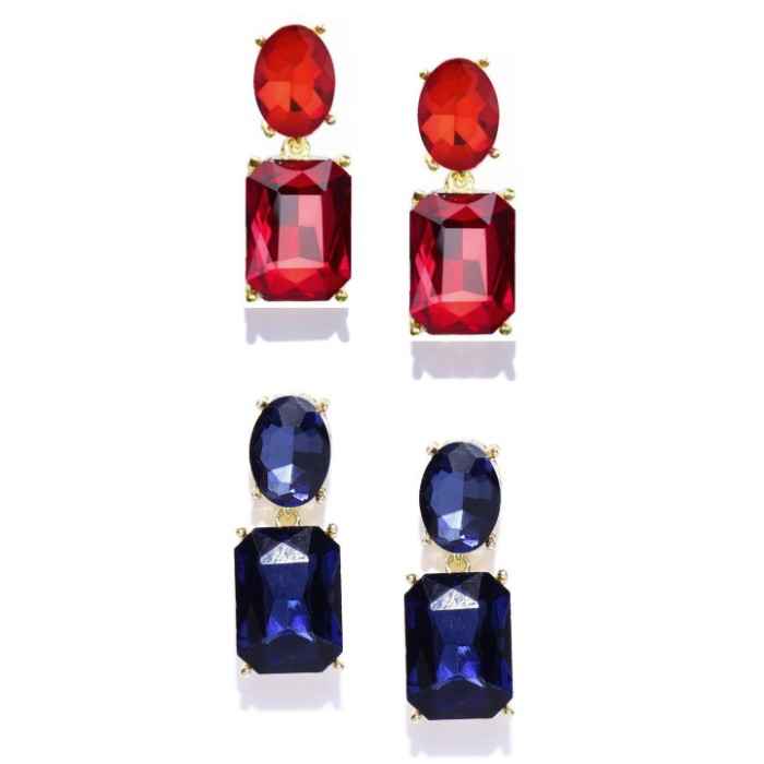 Buy Crunchy Fashion Red-Blue & Gold-Toned Geometric Drop Earrings - Purplle