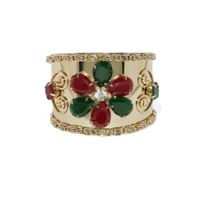 Buy Golden Peacock Red-Green Flower Shape Cuff Bracelet - Purplle