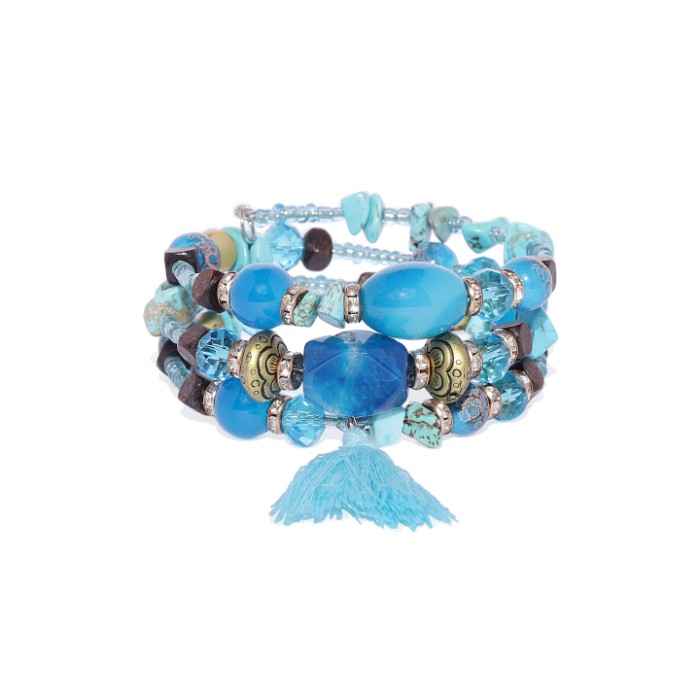 Buy Golden Peacock Blue Tassel Multi-layer Bracelet - Purplle
