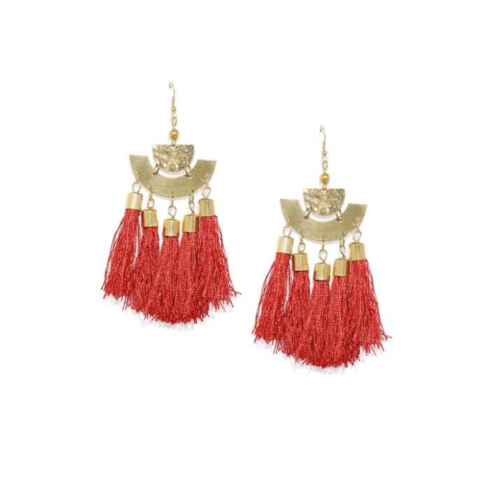 Buy Golden Peacock Red Tassel Earring - Purplle