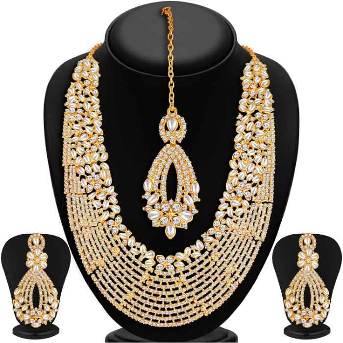 Buy Sukkhi Dazzling Gold Plated Wedding Jewellery Austrian Diamond & Kundan Long Haram Necklace Set for Women - Purplle