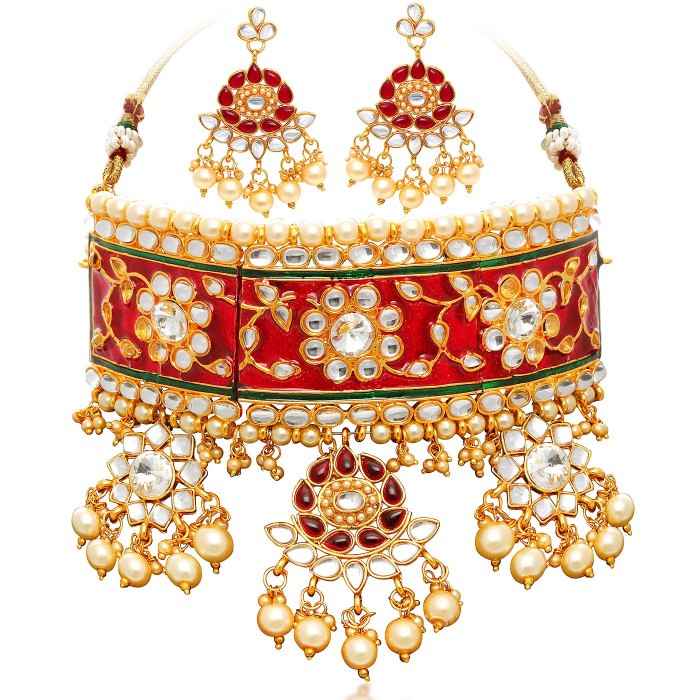 Buy Sukkhi Padmavti Inspired Pearl Gold Plated Wedding Jewellery Kundan Choker Necklace Set for Women - Purplle