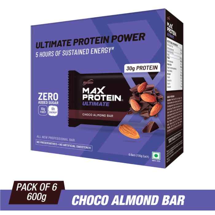 Buy RiteBite Max Protein Ultimate Choco Almond Bars (600 g) Pack of 6 (100 g x 6) - Purplle