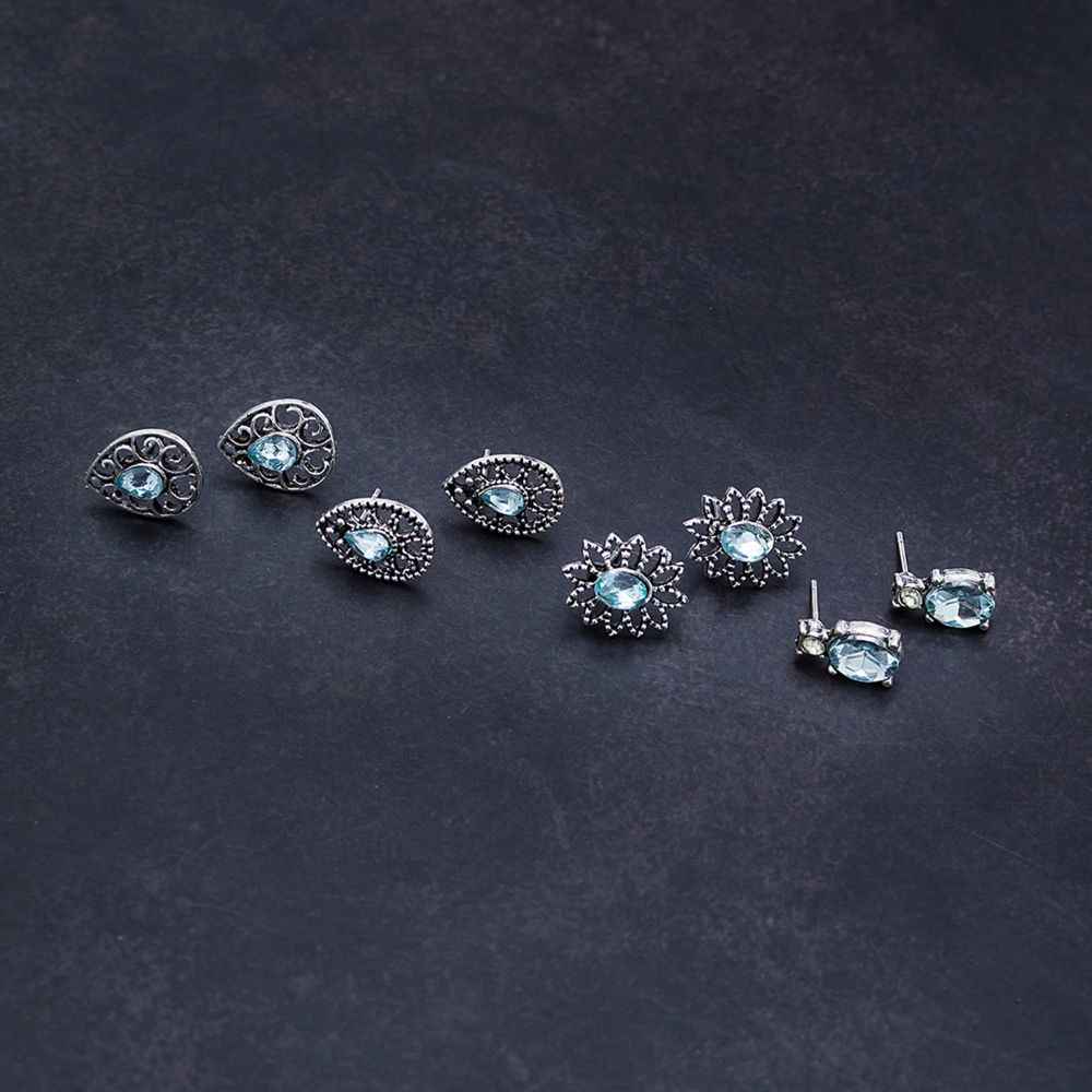 Buy Golden Peacock Light Blue Waterdrop Shape Decorated Earrings(4 Pairs) - Purplle