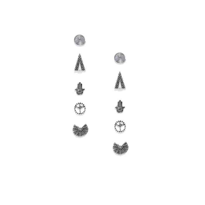 Buy Golden Peacock Silver Color Geometric Shape Earring Sets(Set of 5 Pairs) - Purplle