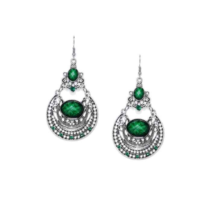 Buy Golden Peacock Antique Silver Green Drop Earring - Purplle