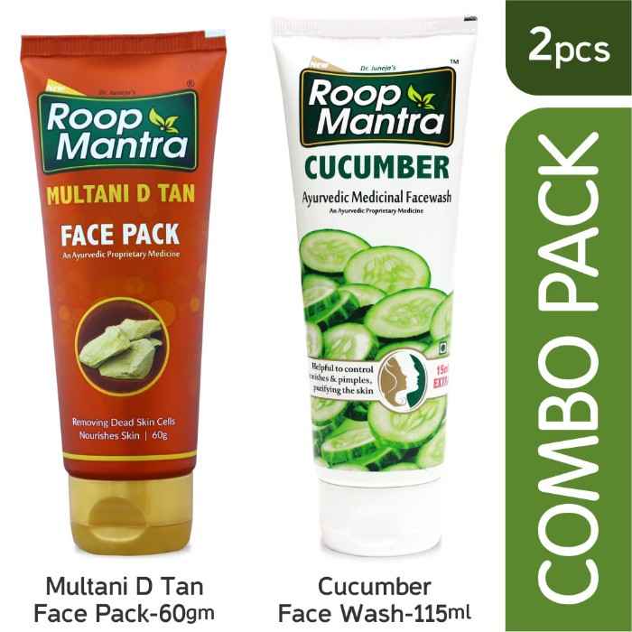 Buy Roop Mantra Anti Acne Pimple Combo (Multani D Tan Face Pack 60gm + Cucumber Face Wash 115ml) Helpful in Acne, Pimples, Skin Infections - Purplle