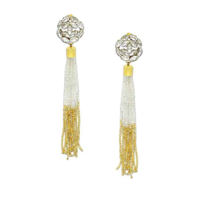 Buy Crunchy Fashion Crystal & Beads Tassel Earrings - Purplle