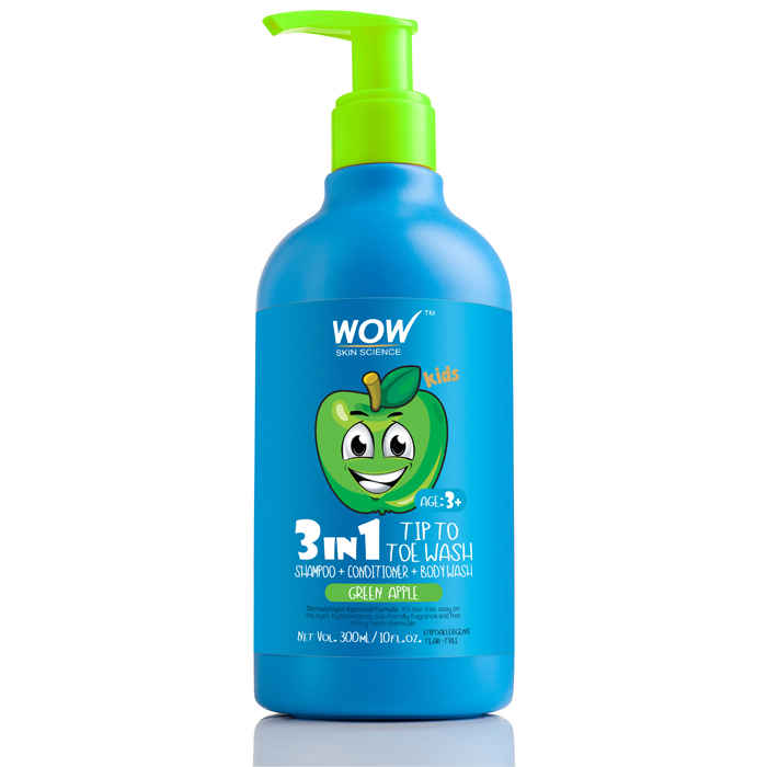 Buy WOW Skin Science Kids 3 In 1 Tip To Toe Wash (Shampoo + Conditioner + Bodywash) - Green Apple (300 ml) - Purplle