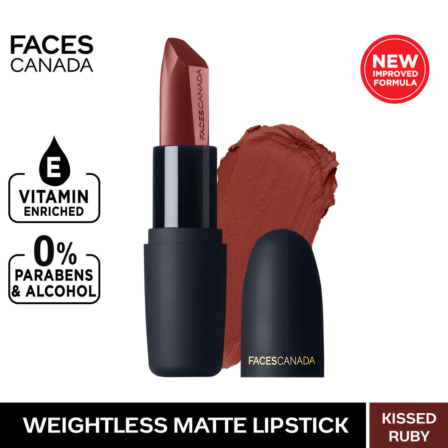 Buy Faces Canada Weightless Matte Lipstick |Jojoba and Almond Oil enriched| Highly pigmented | Smooth One Stroke Weightless Color | Keeps Lips Moisturized | Shade - Kissed Ruby 4g - Purplle