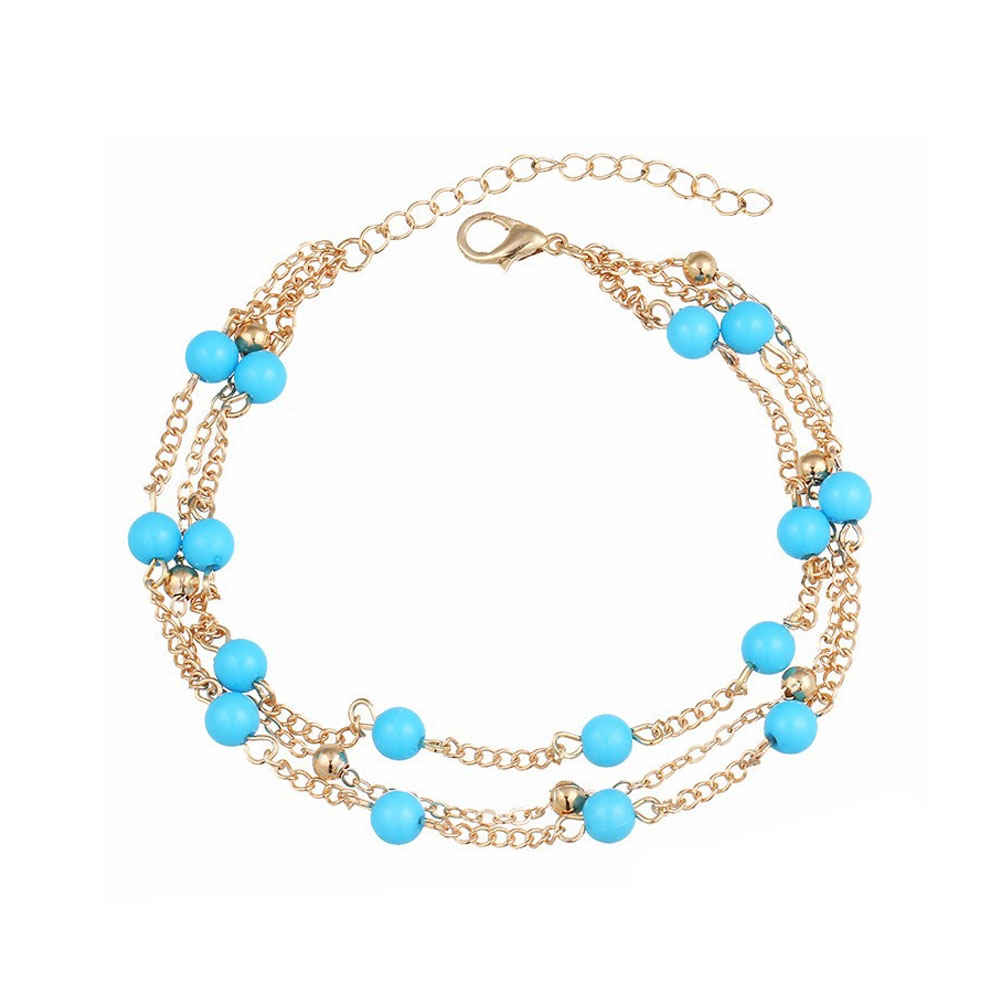 Buy Ferosh Marvella Gold Turquoise-Beaded Layered Anklet - Purplle