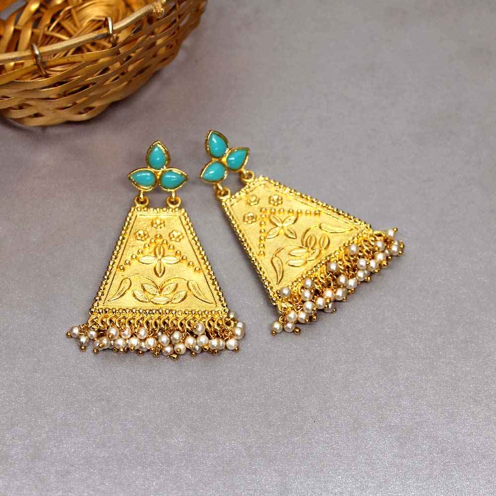 Buy Ferosh Triti Turquoise Gold Ethnic Earrings - Purplle