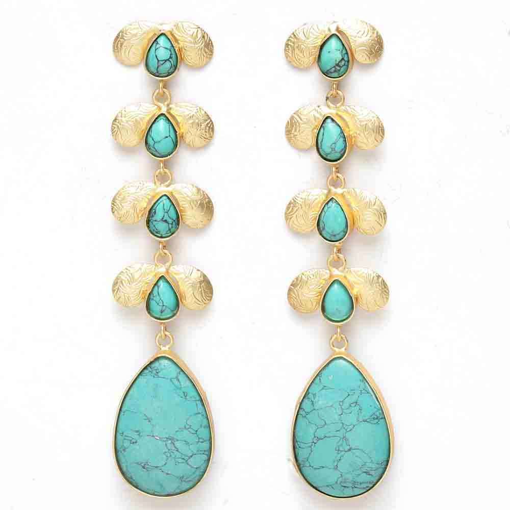 Buy Ferosh Pariyat Turquoise Golden Drop Earrings - Purplle