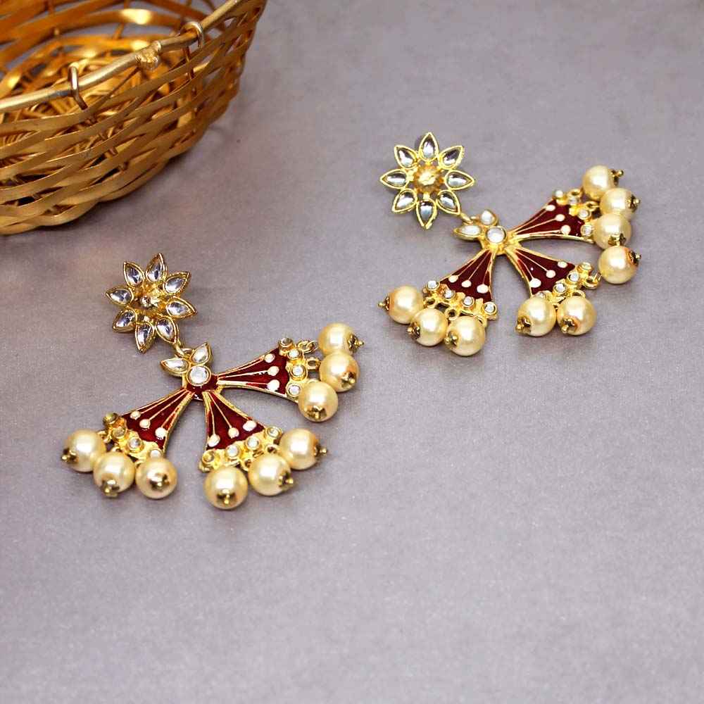 Buy Ferosh Shiza Maroon Pearl Ethnic Earrings - Purplle