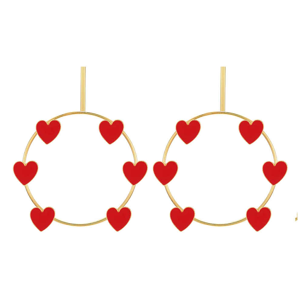 Buy Ferosh Red Hearts Open Circle Earrings - Purplle