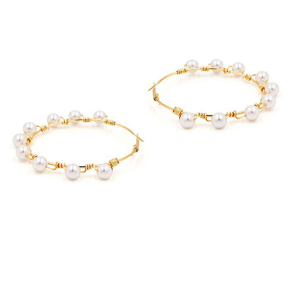 Buy Ferosh Ventura Pearl Studded Golden Hoop Earrings - Purplle