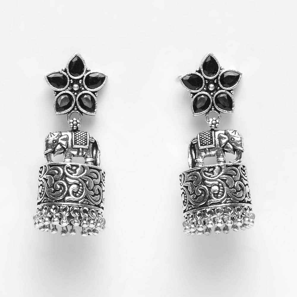 Buy Ferosh Aarohi Silver Oxidized Jhumka Earrings - Purplle