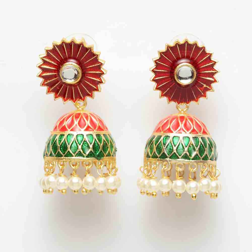 Buy Ferosh Irit Floral Green-Red Golden Jhumkis - Purplle