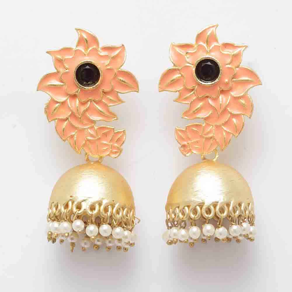 Buy Ferosh Abhaya Florid Peach Golden Jhumki Earrings - Purplle