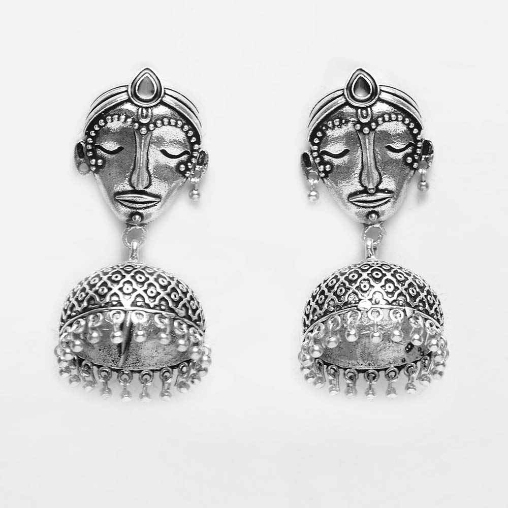 Buy Ferosh Nitya Face Oxidized Silver Ethnic Earrings - Purplle