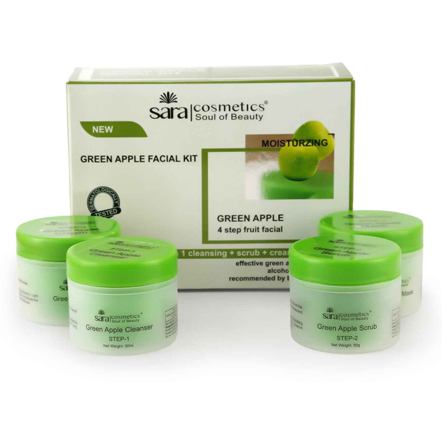 Buy Sara Green Apple Facial Kit With All In 1 Cleanser Scrub Cream And Mask (200 g) - Purplle