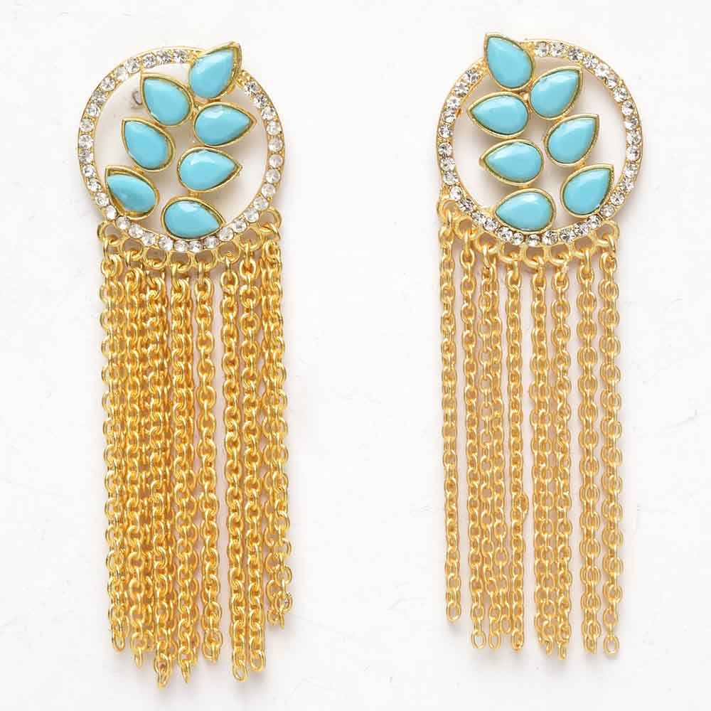 Buy Ferosh Avika Leafy Blue Golden Chained Tassel Earrings - Purplle