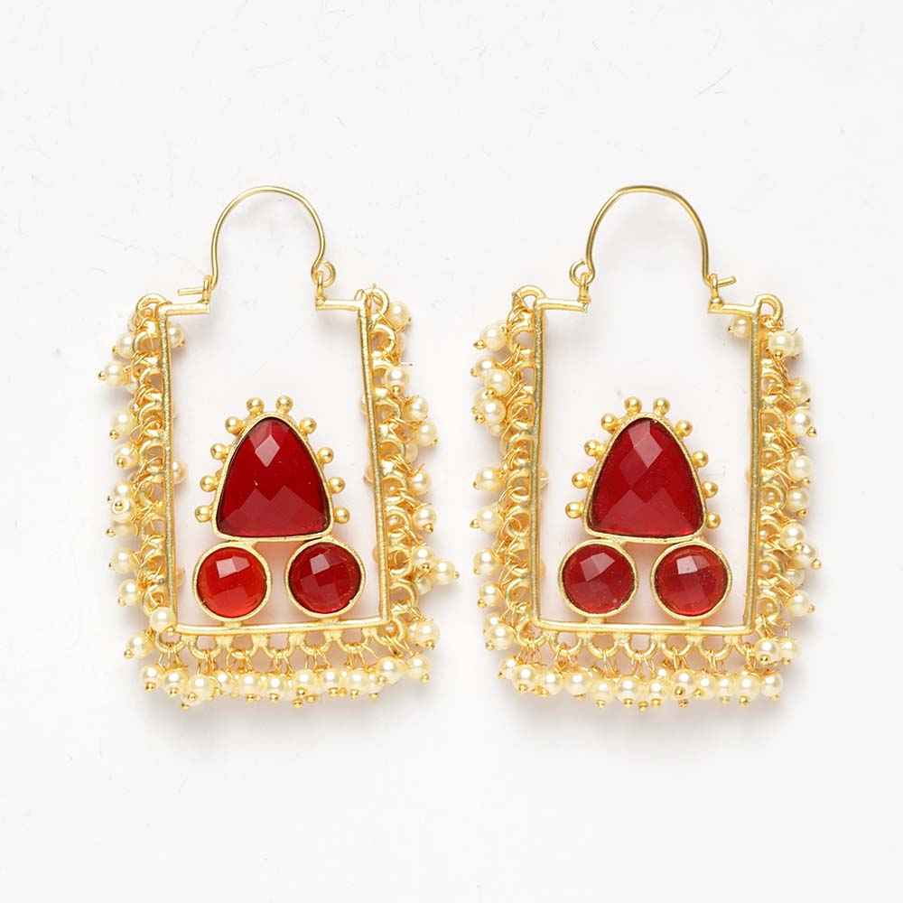 Buy Ferosh Hridika Rectangular Faux Pearl Golden Earrings - Purplle