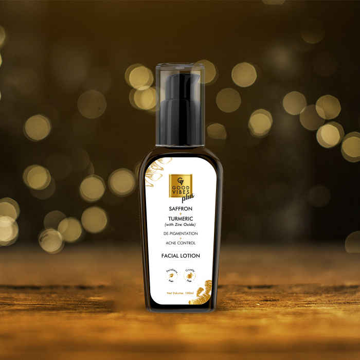 Buy Good Vibes Plus De-Pigmentation + Acne Control Facial Lotion - Saffron + Turmeric with Zinc Oxide (100 ml) - Purplle