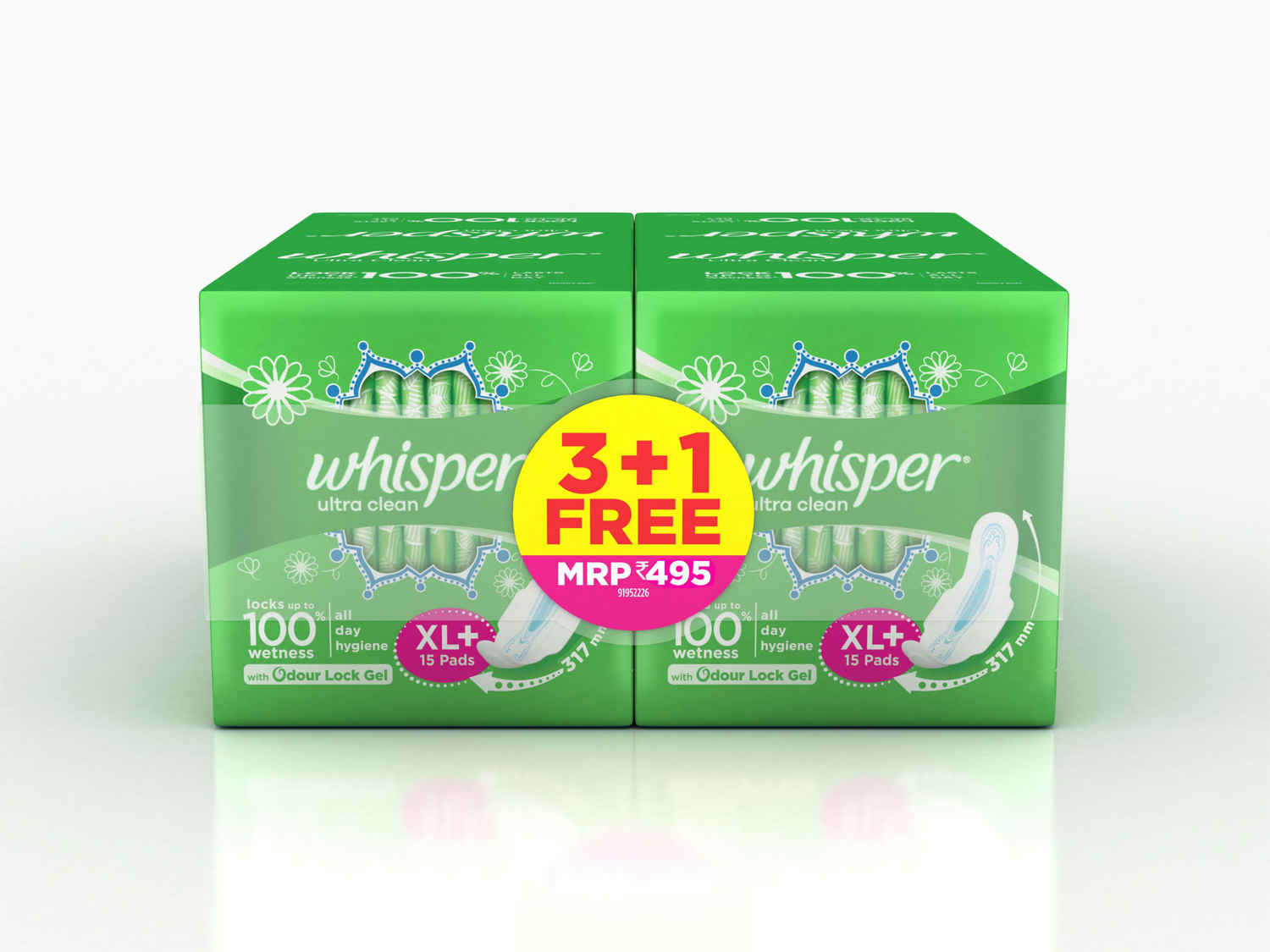 Buy Whisper Ultra Clean Sanitary Pads XL Plus - 15 Pads (Pack of 4) - Purplle