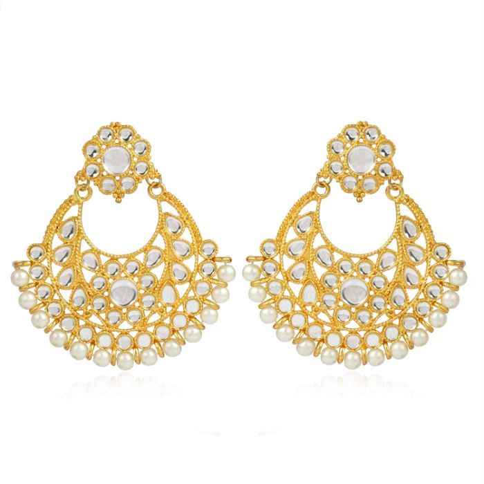 Buy Karatcart GoldPlated Fashion Pearl Chandbali Dangler Stylish Fancy Party Wear Earrings with Maang-Tikka For Women - Purplle