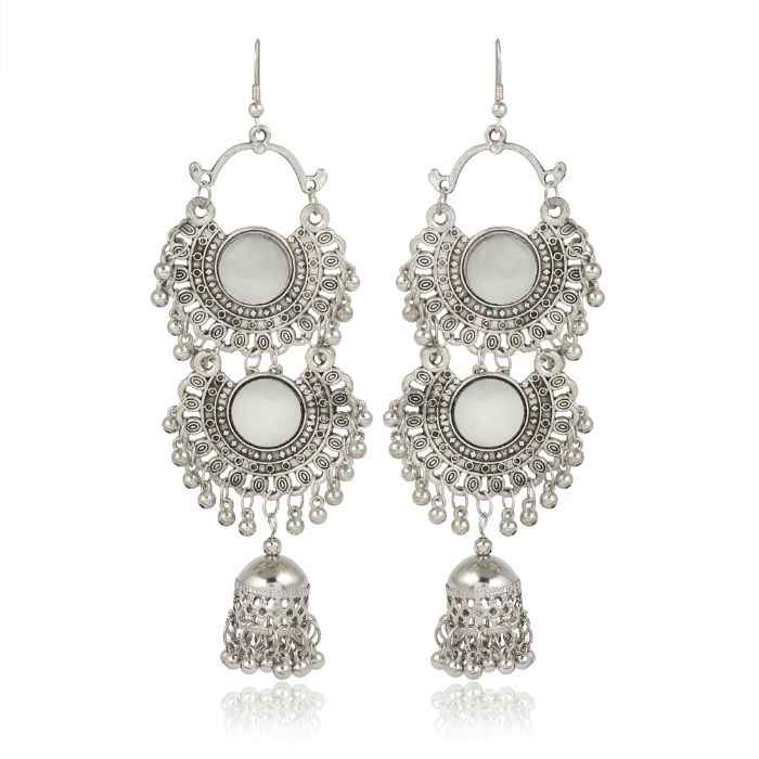 Buy Karatcart Jaipuri Designer Vintage Oxidised Silver Tribal Dangler Hanging Jhumki Mirror Earring Antique Jewellery for Women - Purplle