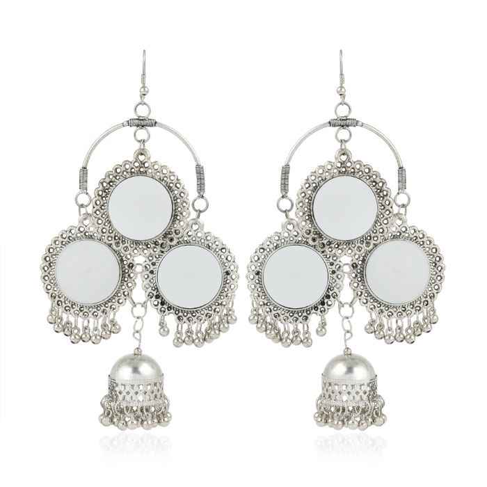 Buy Karatcart Jaipuri Designer Vintage Oxidised Silver Tribal Danglerthree Hanging Mirror Earring Antique Jewellery for Women - Purplle